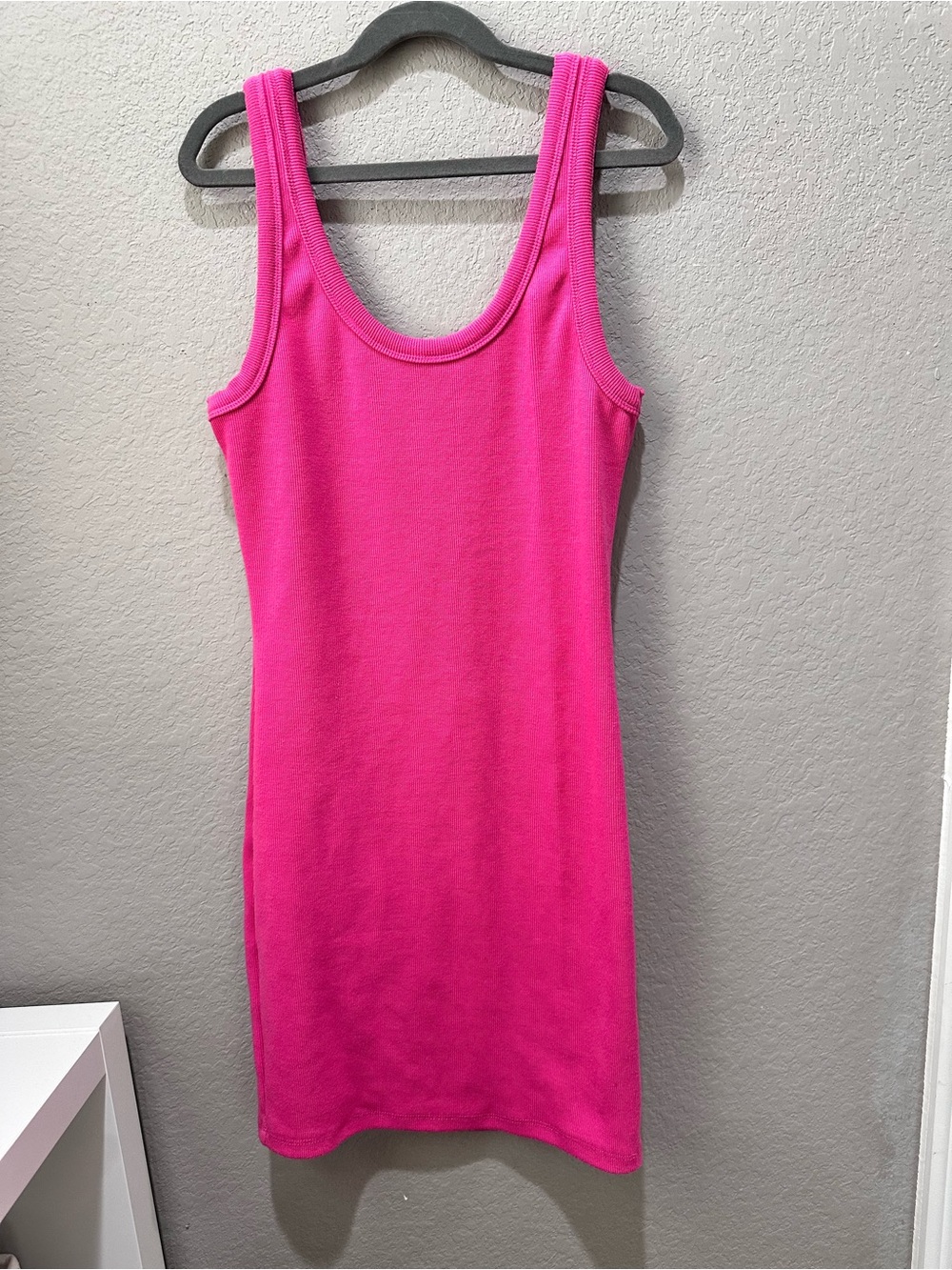 Signature8 Hot Pink Ribbed‎ Bodycon Tank Dress Raw Edge Size Medium